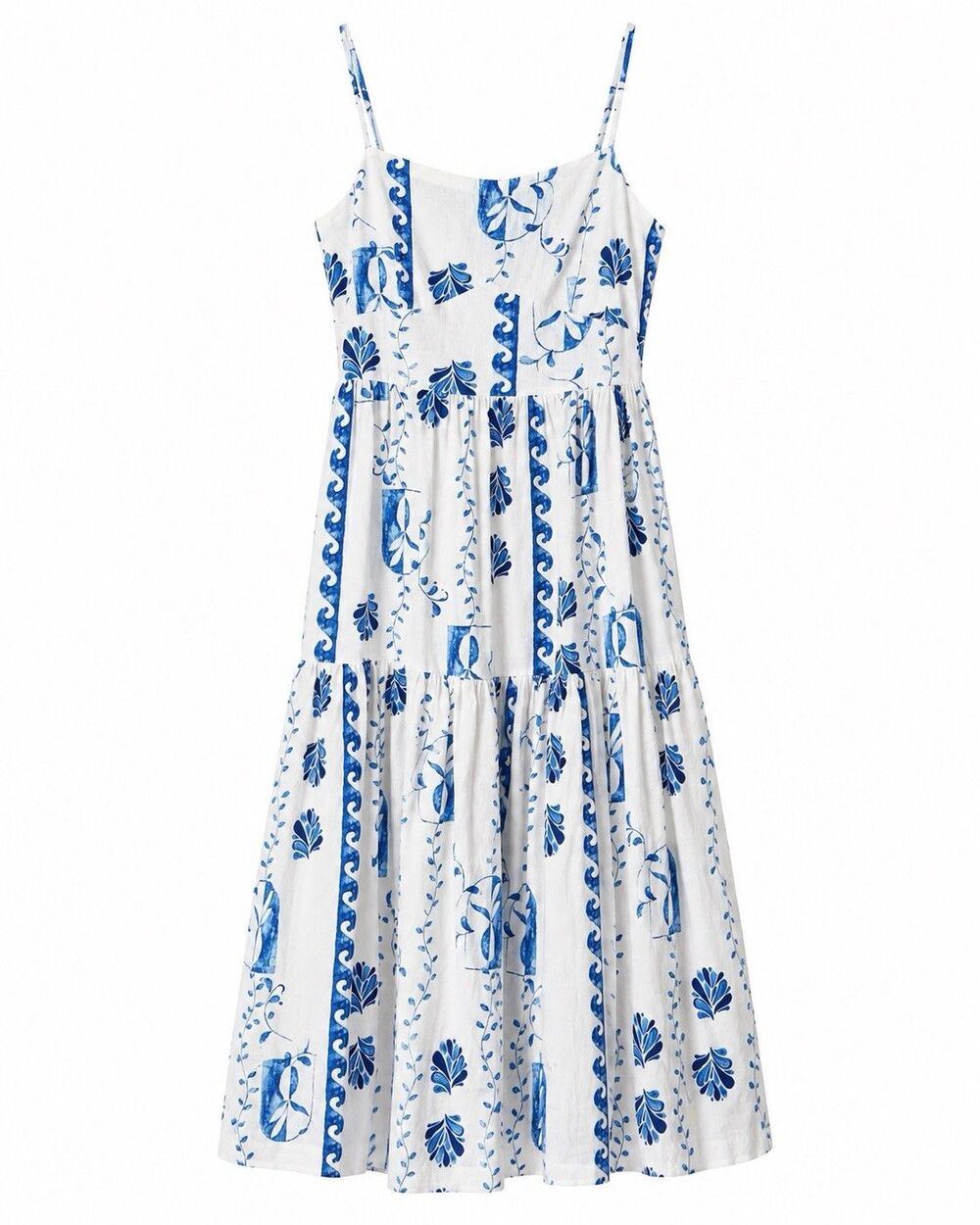 NWT Calypso St Barth Linen Blend Blue White Tiered Maxi Dress Medium Pockets - Picture 2 of 13